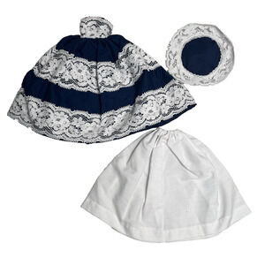 Vintage Handmade Barbie Dress Southern Belle Gown Navy Blue White Lace OOAK